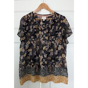 Knox Rose Floral Boho Mixed Print Sheer Blouse